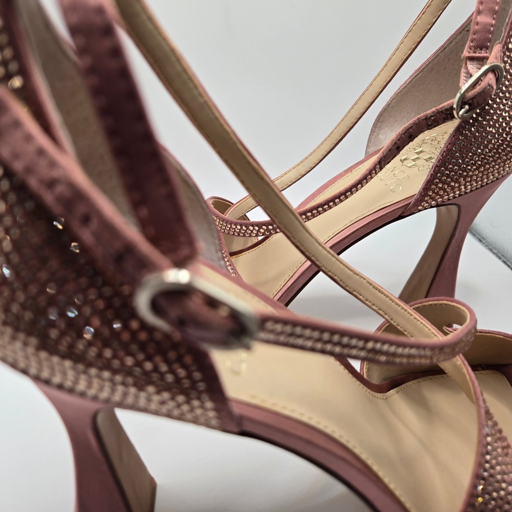 Vince Camuto Pink Rhinestone satin heels Womens 11M Flared Heel ankle strap(S10) - Picture 10 of 13